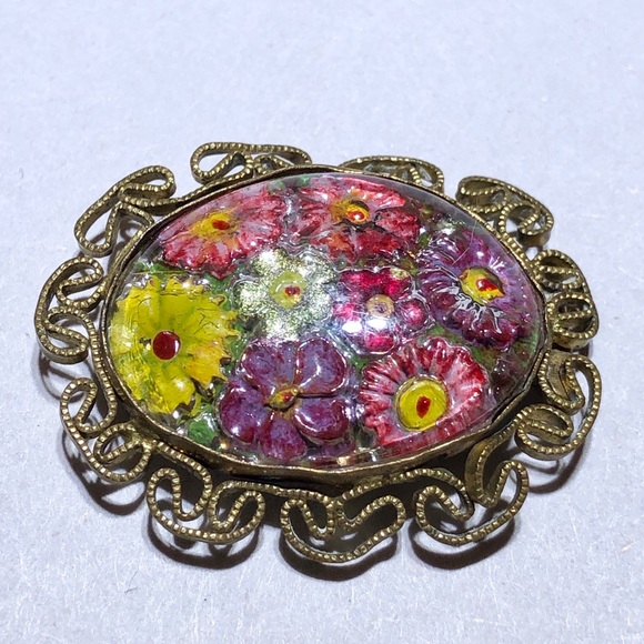 Antique Czechoslovakia Glass bubble flower belt buckle - Picture 1 of 5